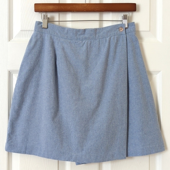 Coral Bay 80's Vintage Classic Chambray High Waisted Mini Wrap Skort Blue 12 - Picture 1 of 12
